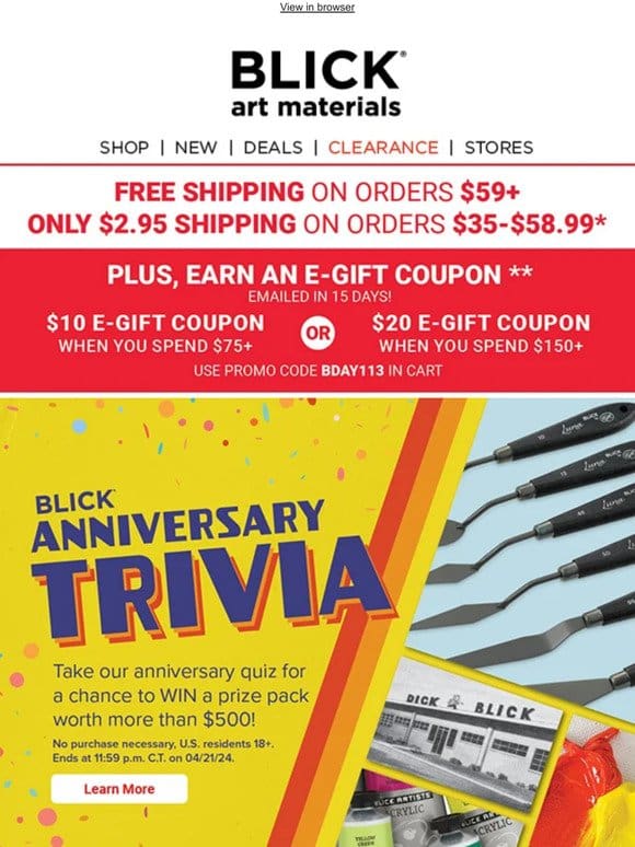 Play to WIN! | Blick Anniversary Trivia