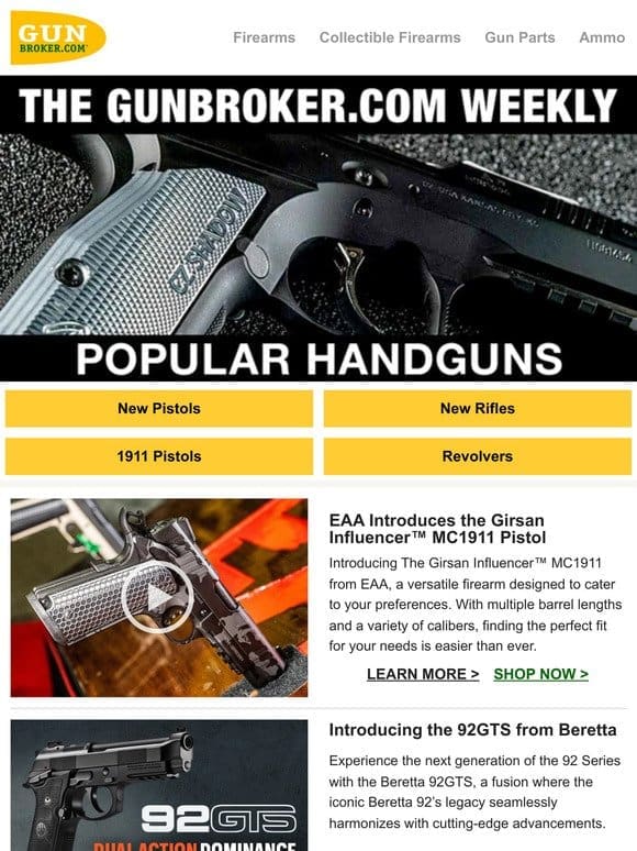 Popular Handguns: Colt Talo， Mauser C96， CZ Shadow 2， Bond Cyclops， Laugo Alien and More!