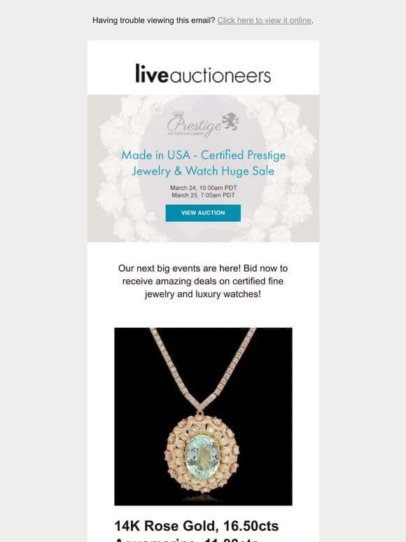 Prestige Auction Galleries | Made in USA – Certified Prestige Jewelry & Watch Huge Sale