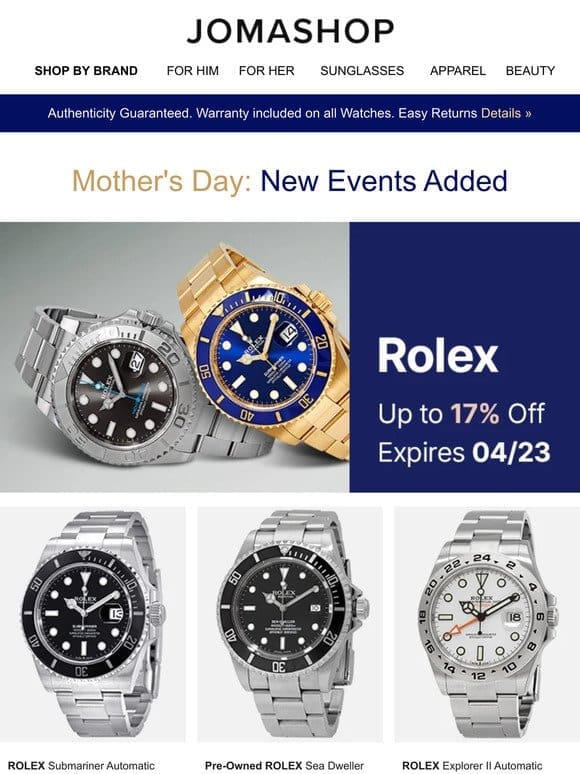 ROLEX • SPRING FRAGRANCES • BREITLING • RAY-BAN • BULOVA