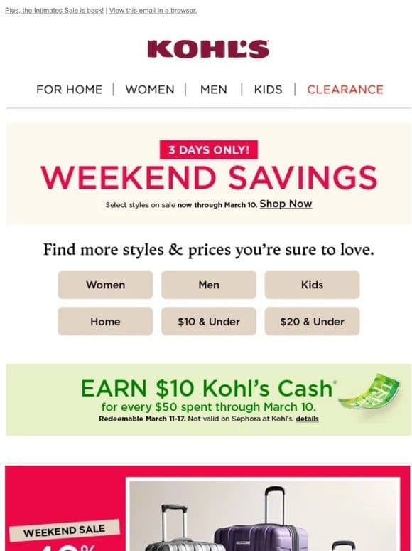 Ready， set， shop WEEKEND SAVINGS starting now!