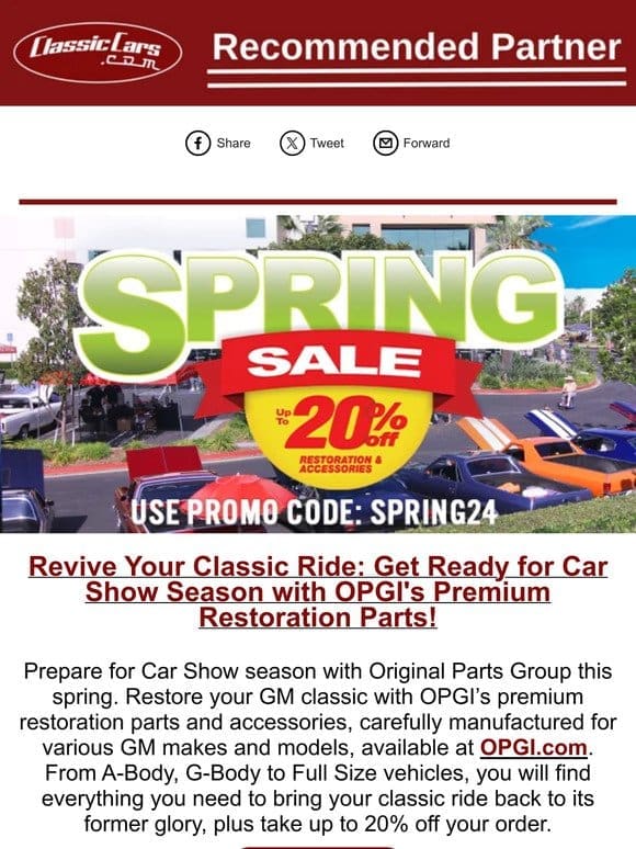 Revive Your Classic Ride: Get Ready for Car Show Season with OPGI’s Premium Restoration Parts!