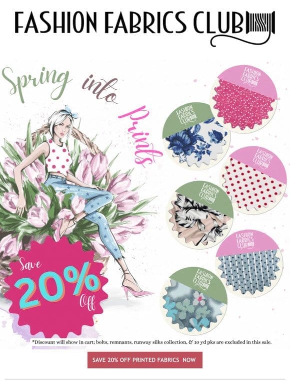 Save 20% off on Over 5000 Print Fabrics