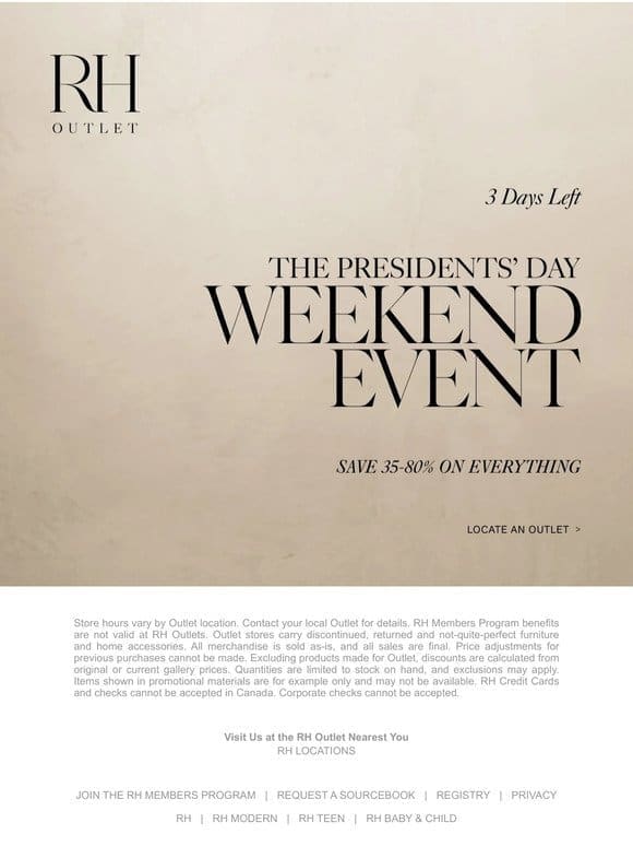 Save 35-80% at the Presidents’ Day Weekend Event