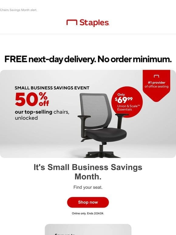 Save 50% Off Our Top Selling Chairs during Small Business Savings Event