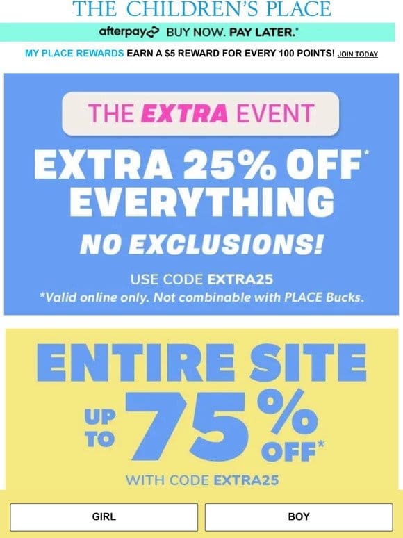 Save up to 75% OFF everything with EXTRA 25% OFF code!