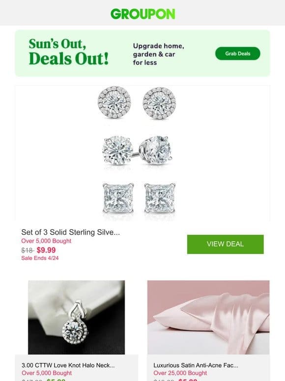 Set of 3 Solid Sterling Silver Stud Earring 7.00CT With Crystals From Swarovski and More