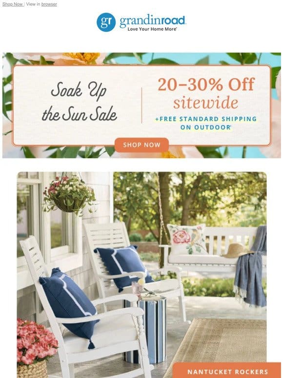 Special savings: 20-30% off Sitewide + Free Shipping* on Outdoor