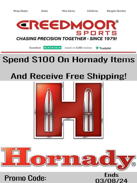 Spend $100 On Hornady Product And Get Free Shipping!
