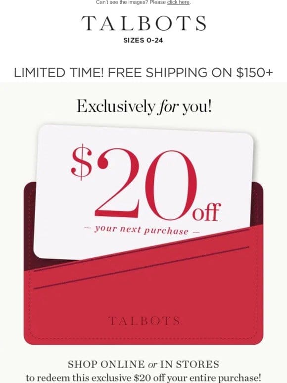 Spend your $20 before it expires!