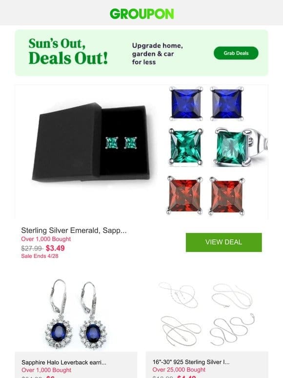 Sterling Silver Emerald， Sapphire， or Ruby Princess Cut Studs – Multiple Options and More