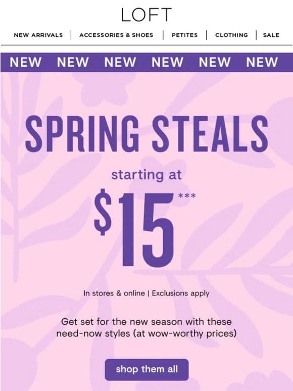 These can’t-miss spring steals start at $15!