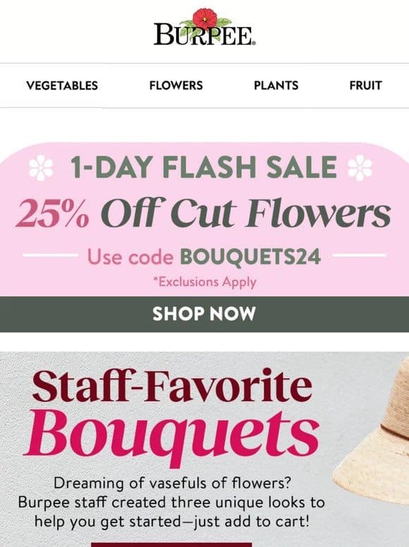 Today only – save big on cut flowers