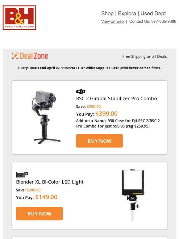 Today’s Deals: DJI RSC 2 Gimbal Stabilizer Pro Combo， Lowel Blender XL Bi-Color LED Light， Rofozzi Layla Laptop Backpack， Epiphan Video AV.io SDI USB 3.1 Gen 1 Video Grabber & More