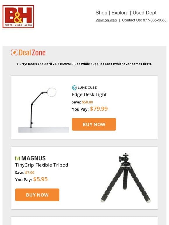 Today’s Deals: Lume Cube Edge Desk Light， Magnus TinyGrip Flexible Tripod， Zacuto ACT Baseplate， Saramonic Omnidirectional USB Lavalier Mic & More