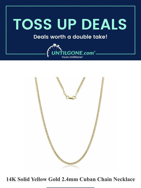 Toss-Up Deals – 71% OFF 14K Solid Yellow Gold 2.4mm Cuban Chain Necklace
