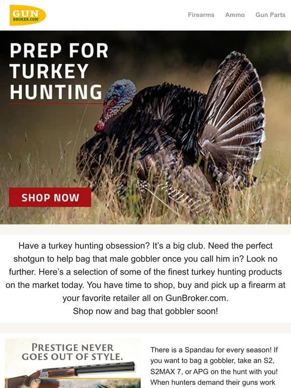 Turkey hunting is around the corner. From shotguns to blinds and camo， shop GunBroker.com for all of your needs.