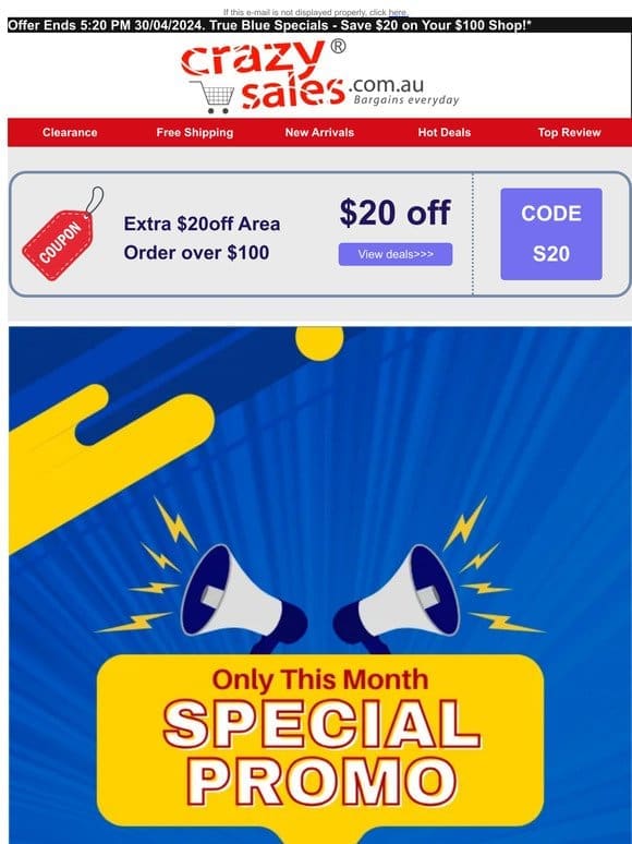 [USE CODE: S20] True Blue Specials – Save $20 on Your $100 Shop!*