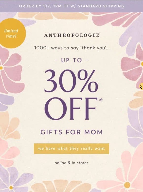 Up to 30% OFF Gifts for everyone who moms!