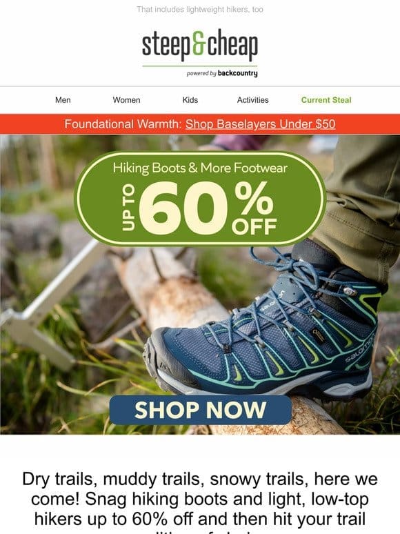 Up to 60% off hiking boots and more footwear
