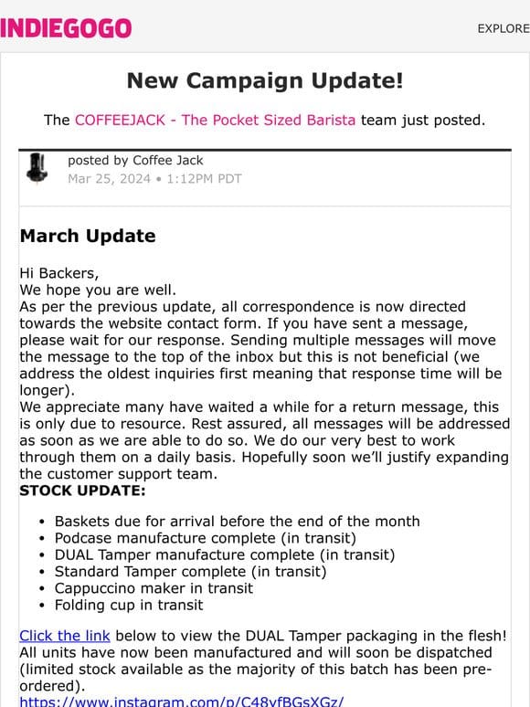 Update #126 from COFFEEJACK – The Pocket Sized Barista