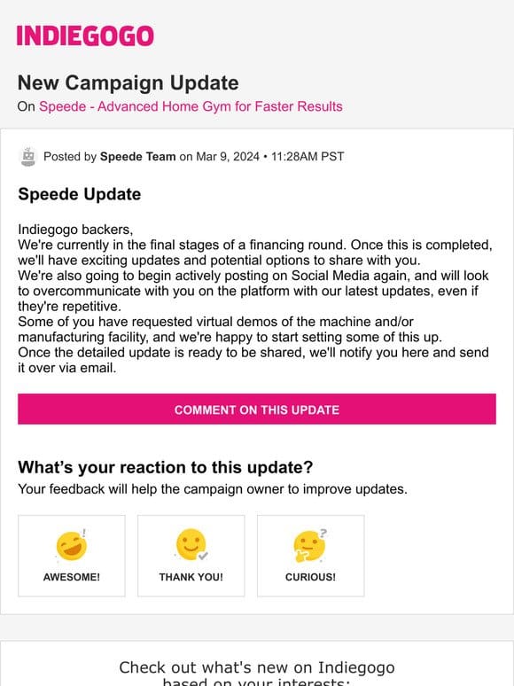 Update #16 from Speede – Advanced Home Gym for Faster Results