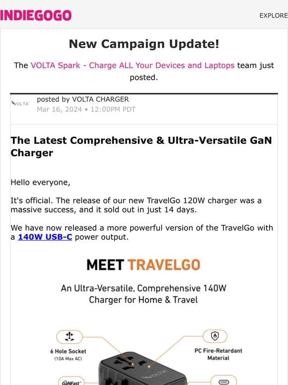 Update #26 from VOLTA Spark – Charge ALL Your Devices and Laptops