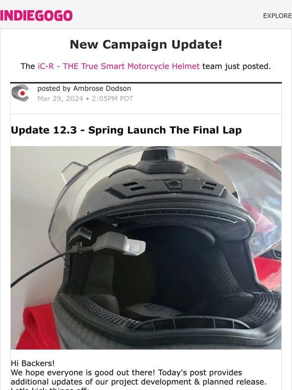 Update #29 from iC-R – THE True Smart Motorcycle Helmet