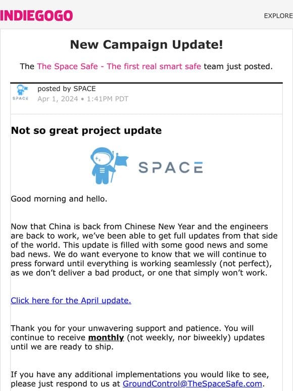 Update #33 from The Space Safe – The first real smart safe