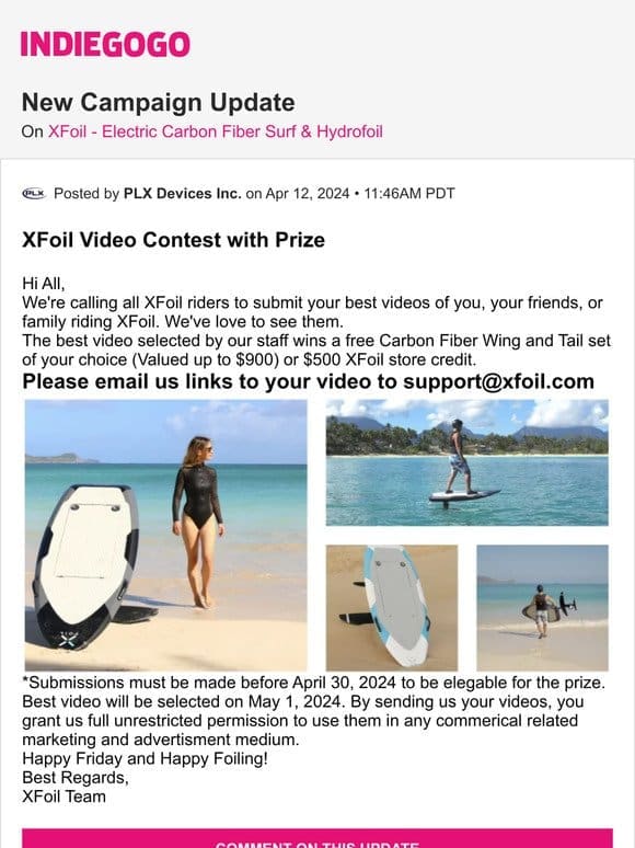 Update #35 from XFoil – Electric Carbon Fiber Surf & Hydrofoil