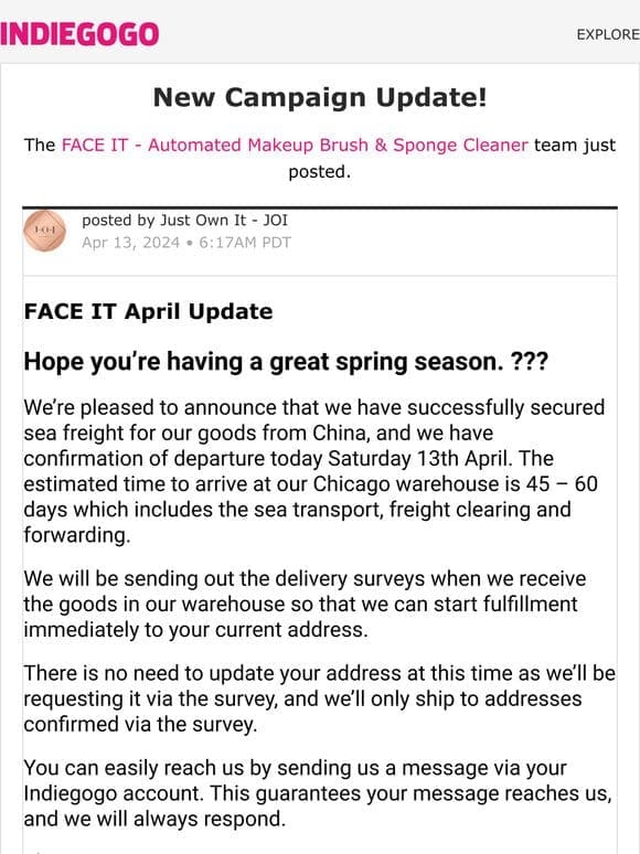 Update #4 from FACE IT – Automated Makeup Brush & Sponge Cleaner