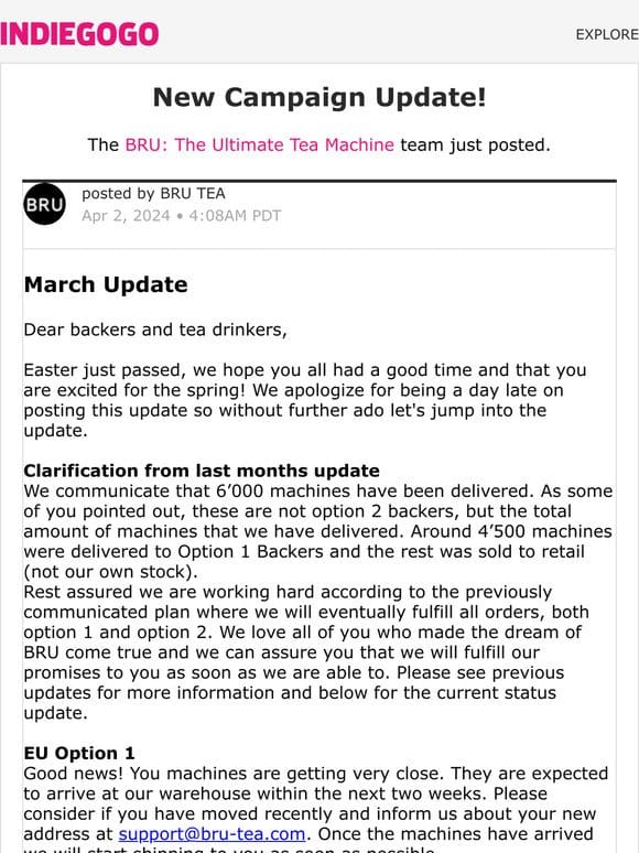 Update #51 from BRU: The Ultimate Tea Machine