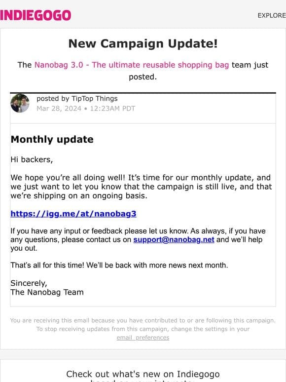 Update #52 from Nanobag 3.0 – The ultimate reusable shopping bag