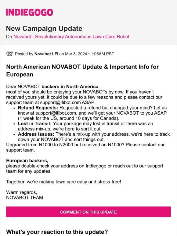 Update #52 from Novabot – Revolutionary Autonomous Lawn Care Robot