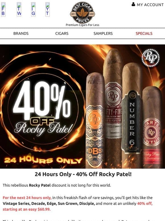 ⏱️ 24 Hours Only – 40% Off Rocky Patel ⏱️