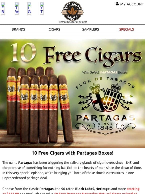️ 10 Free Cigars with Partagas Boxes  ���