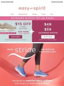 $15 OFF & FREE Returns | Extended Widths Try On Event