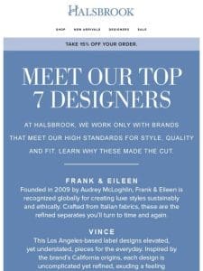 15% Off Our Best-Selling Designers