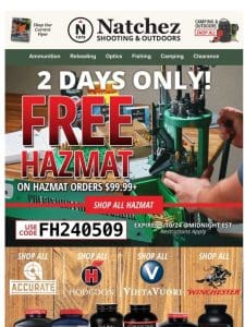 2 Days Only for Free Hazmat on Hazmat Orders $99.99+