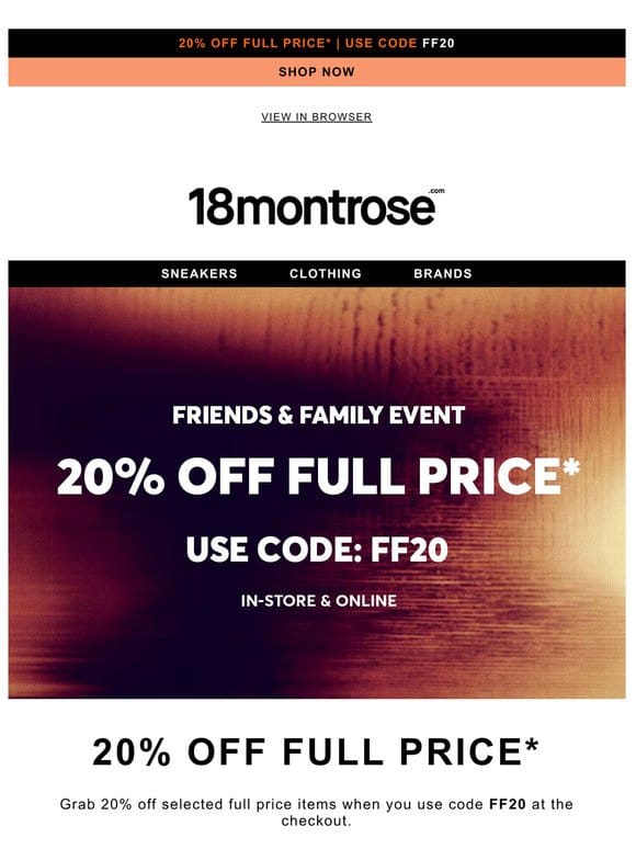 20% Off Full Price.