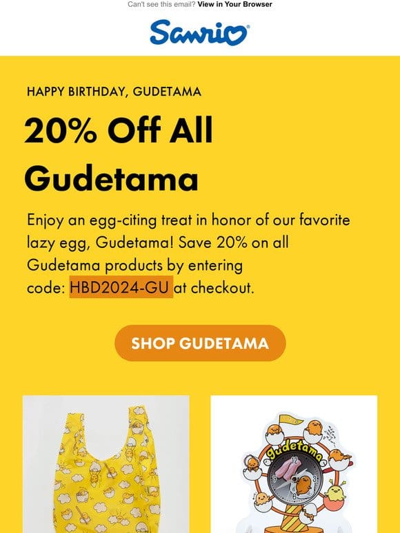 20% Off Gudetama Items
