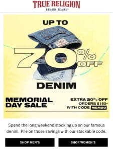 70% OFF DENIM ⚡ $49.99+