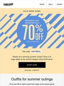 An up to 70% off sale that’s good for the  ??