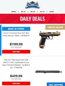 Back in Stock! | Limited Edition Canik TTI Combat 9mm Pistols $1，199.99!