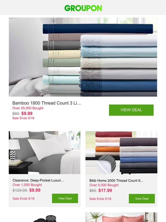Bamboo 1800 Thread Count 3 Line， Lace or Solid Deep Pocket Sheet Set (4pc) and More