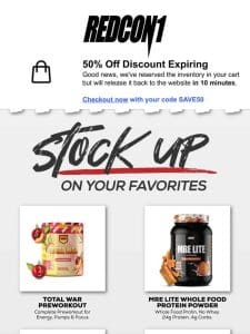 [CART EXPIRING] Your 50% Off Code Expires In 10 Minutes