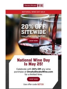 Carol， get 20% OFF for National Wine Day