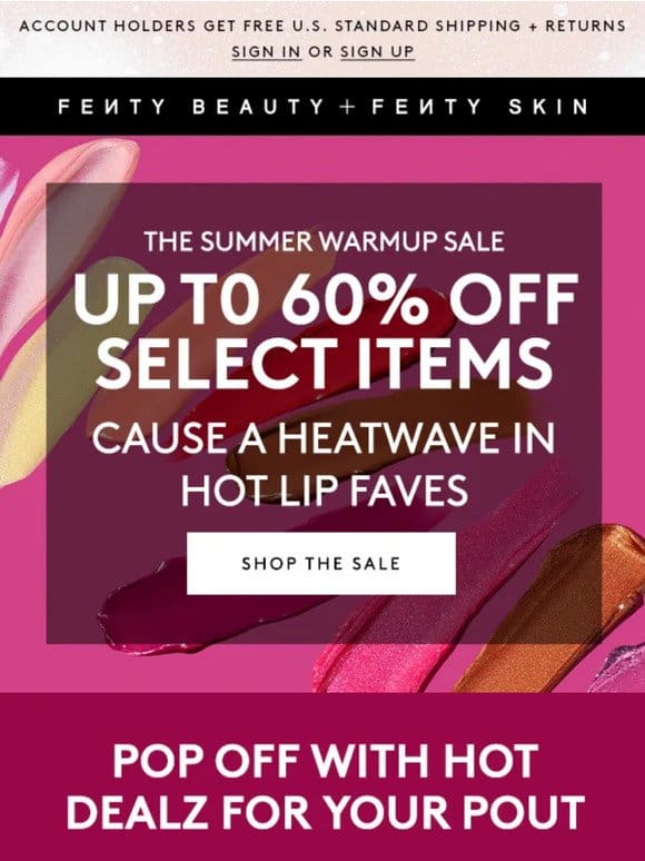 Come thru: up to 60% off lip   + more