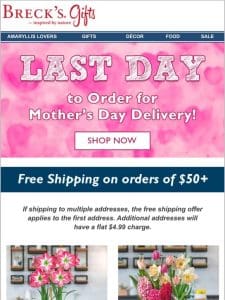 Don’t dilly-dally! Today’s our Mother’s Day deadline.