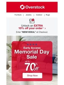 Early Access: Up to 70% OFF – Memorial Day Sale on NOW!